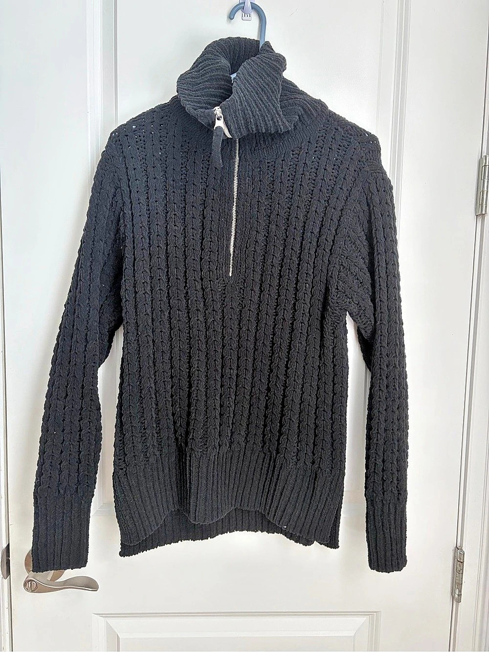 Aerie Cable Car Quarter Zip Sweater Black Size XS
